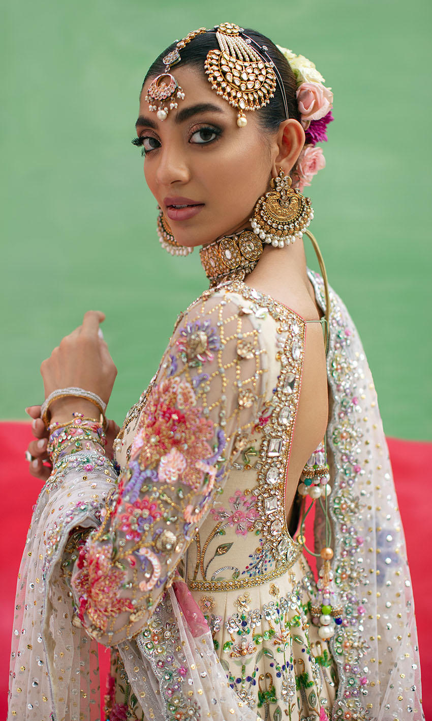 Latest Embellished Pakistani Bridal Pishwas Frock and Dupatta