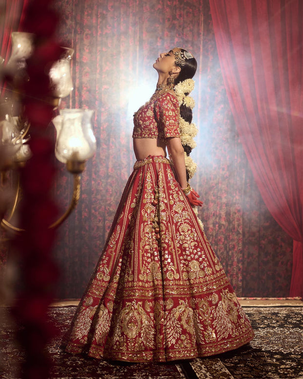 Latest Embellished Red Lehenga with Choli Dress for Bride