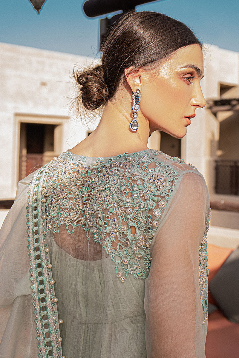Latest Embellished Sea Green Pakistani Long Kameez Salwar Dupatta