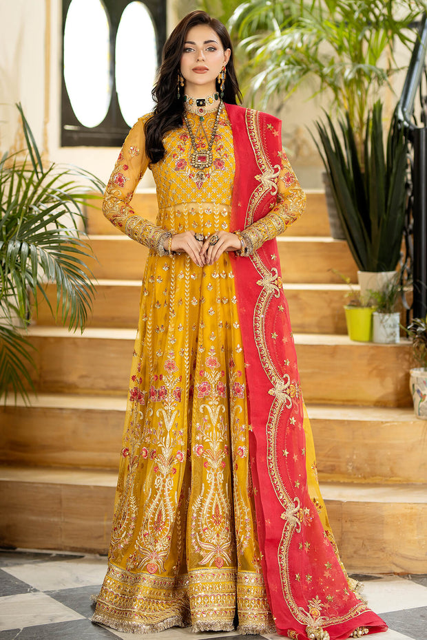 Latest Embroidered Pakistani Wedding Dress in Net Frock Style