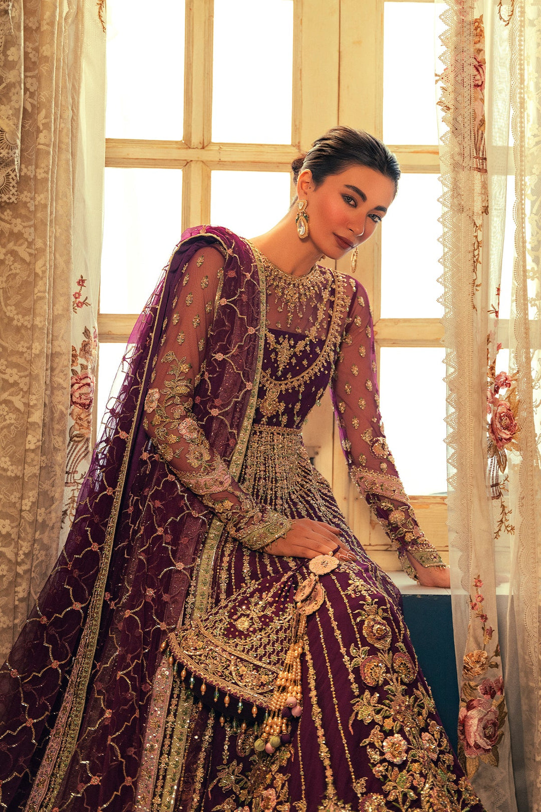 Latest Flared Long Pishwas and Lehenga Pakistani Bridal Dress