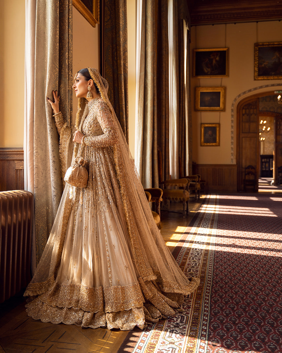Elegant Gold Pakistani Bridal Dress & Lehenga | Premium Wear