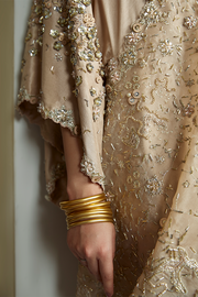 Latest Golden Embellished Pakistani Wedding Dress in Raw Silk