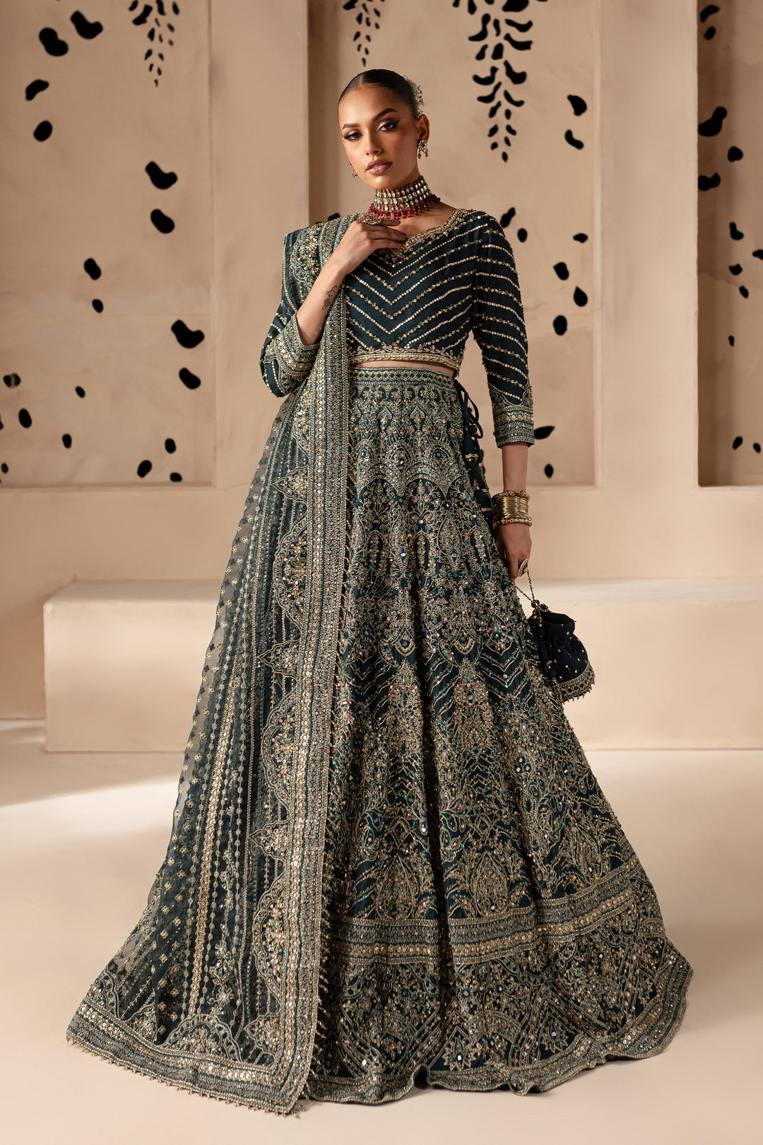 Latest Green Lehenga Choli Dupatta Pakistani Bridal Dress