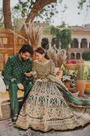 Latest Green Lehenga Choli Pakistani Bridal Dress for Mehndi