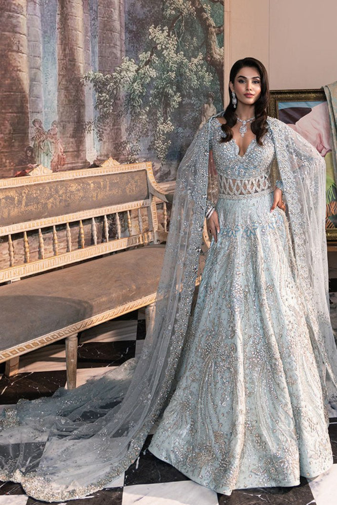 Pakistani Wedding Dress in Bridal Blue Lehenga Style MEDIUM
