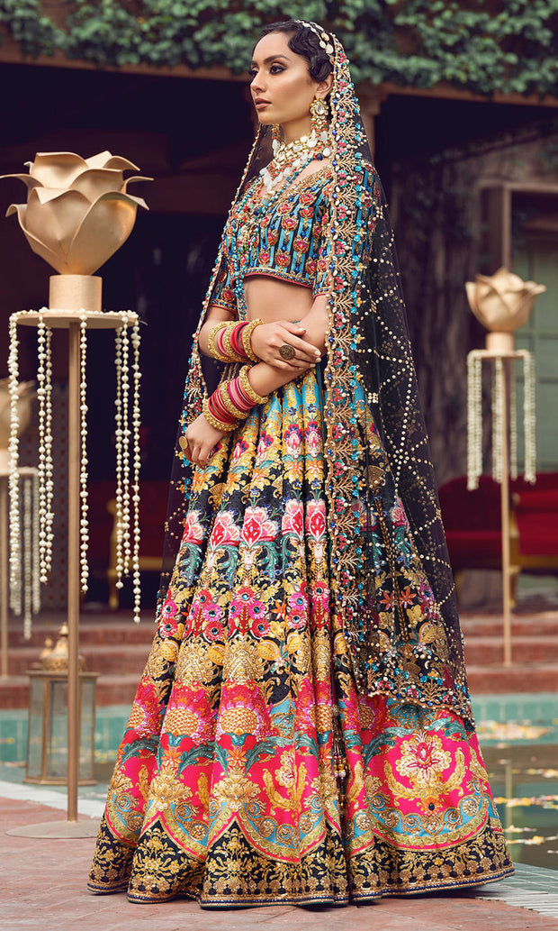 Latest Indian Bridal Dress in Royal Black Lehenga Choli Style