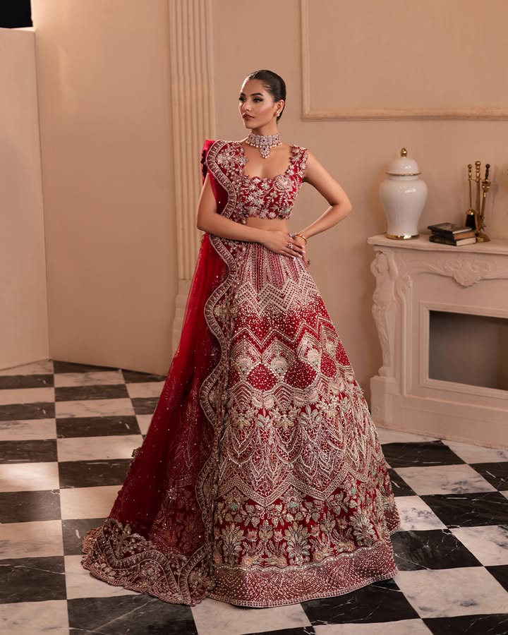 Latest Indian Bridal Dress in Wedding Red Choli Lehenga Style