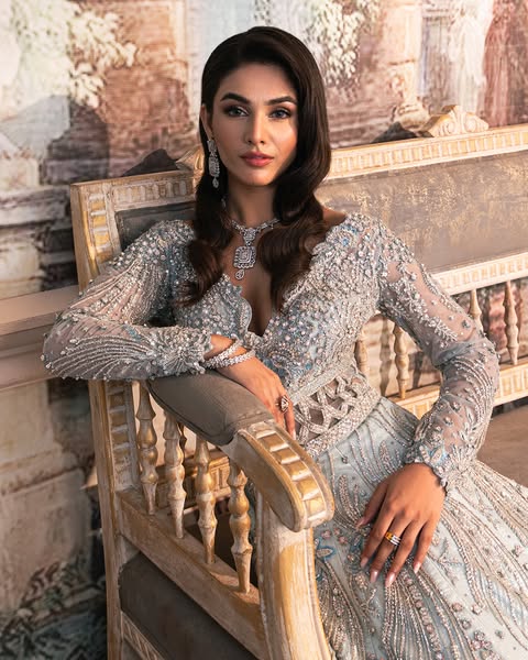 Latest Indian Wedding Dress in Ice Blue Bridal Gown Style