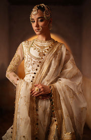 Latest Ivory Pakistani Bridal Outfit in Pishwas Sharara Style