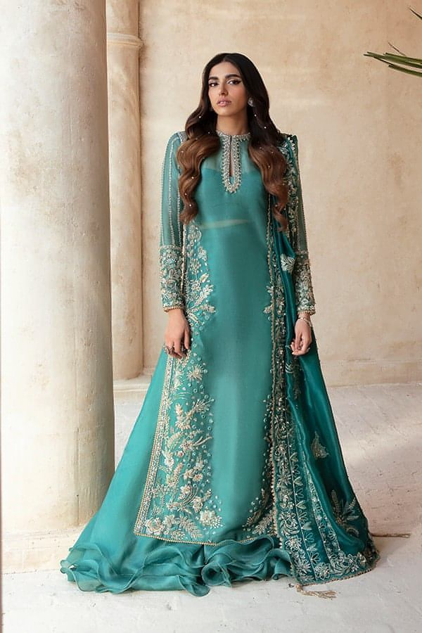 Latest Kameez Sharara Dupatta Blue Pakistani Wedding Dress