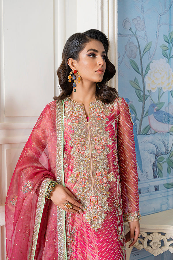 Latest Kameez Trouser Dupatta Pink Pakistani Wedding Dress