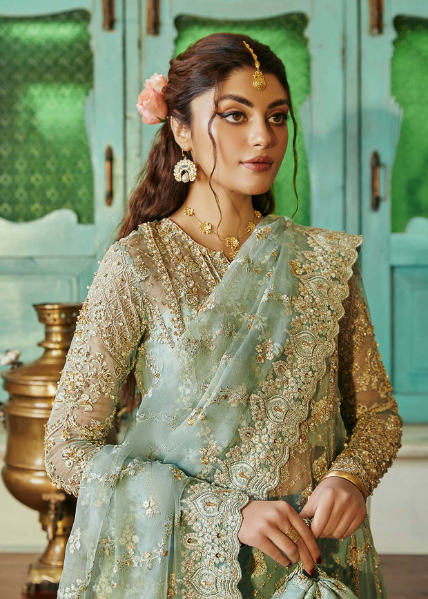Latest Kameez Trouser Style Sea Green Pakistani Wedding Dress