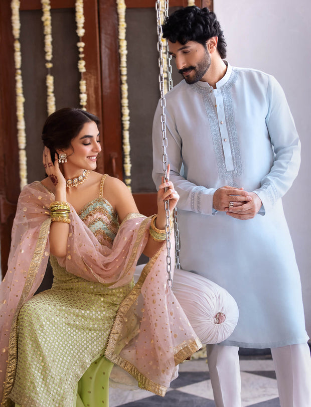 Latest Lime Sharara Kameez Embellished Pakistani Wedding Dress