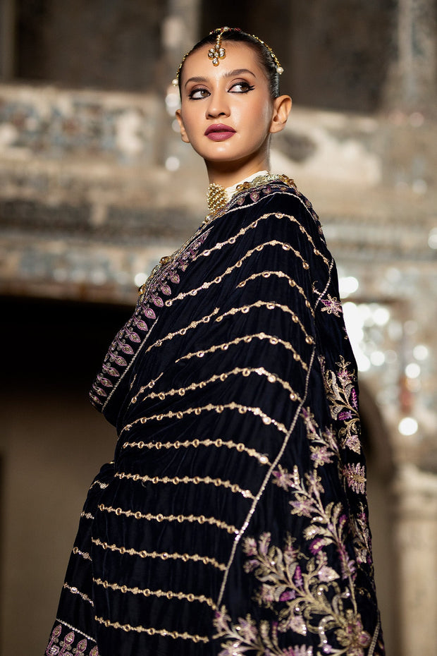 Latest Luxury Dark Blue Embroidered Pakistani Wedding Dress in Long Frock Style