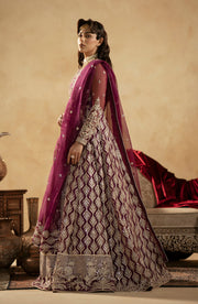 Latest Luxury Magenta Shade Pakistani Wedding Dress in Kalidar Pishwas Style