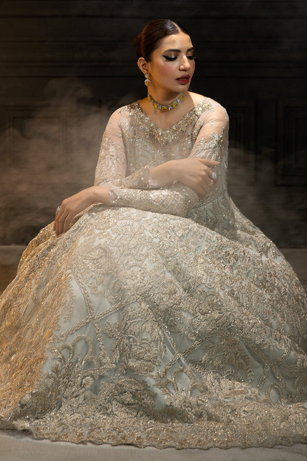 Latest Luxury Sky Blue Silver Embroidered Pakistani Wedding Dress Pishwas