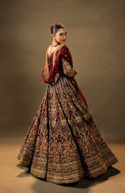 Latest Maroon Pakistani Bridal Dress in Choli Lehenga Style