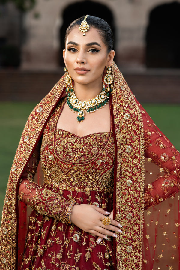 Stunning Maroon Pishwas & Lehenga Pakistani Bridal Dress