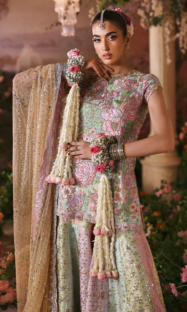 Latest Multicolor Sharara and Kameez Pakistani Wedding Dress