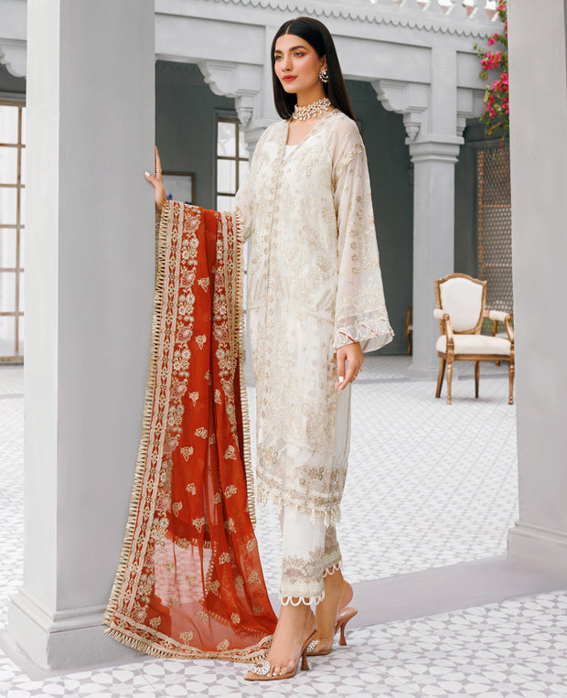 Off White Pakistani Salwar Kameez Dupatta For Party Wear Nameera by Farooq Off White Pakistani Salwar Kameez Dupatta For Party Wear Nameera by Farooq
