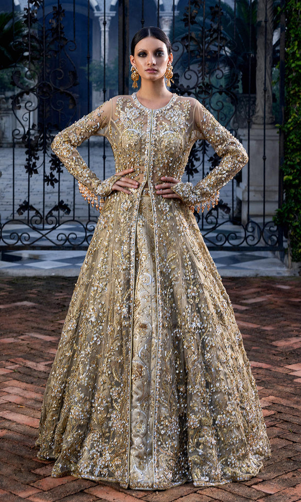 Latest Open Gown Lehenga and Dupatta Pakistani Bridal Dress