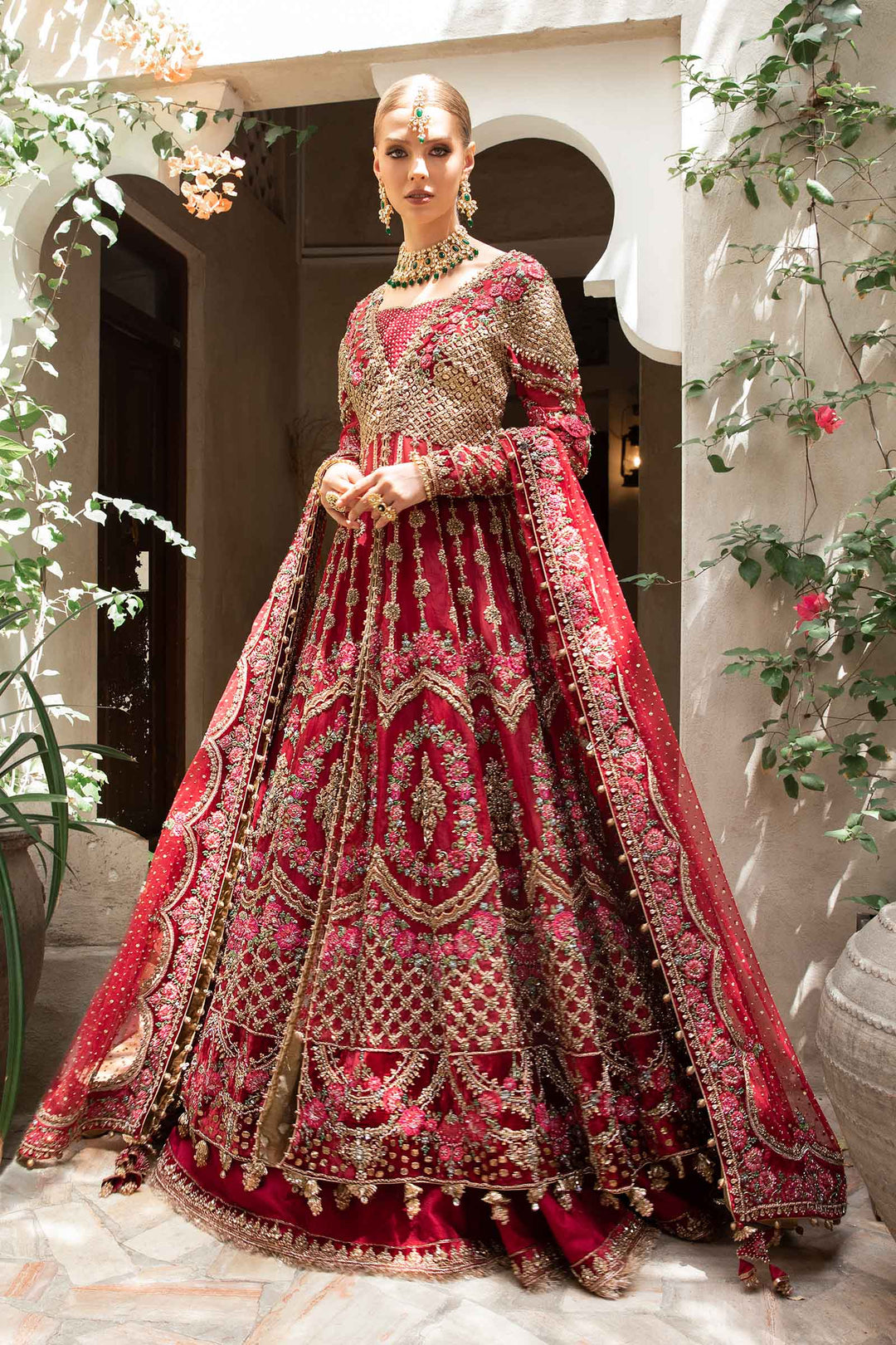 Pakistani Bridal Dress - Open Gown with Lehenga Dupatta