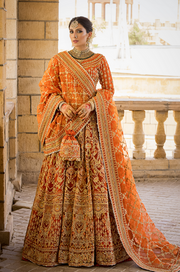 Latest Orange Lehenga Choli and Dupatta Pakistani Bridal Dress