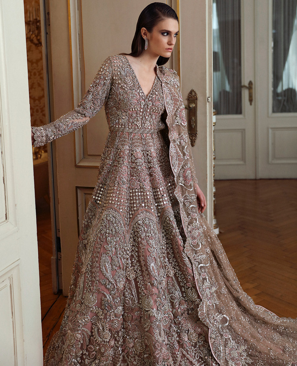 Latest Pakistani Bridal Dress in Classic Gown Dupatta Style