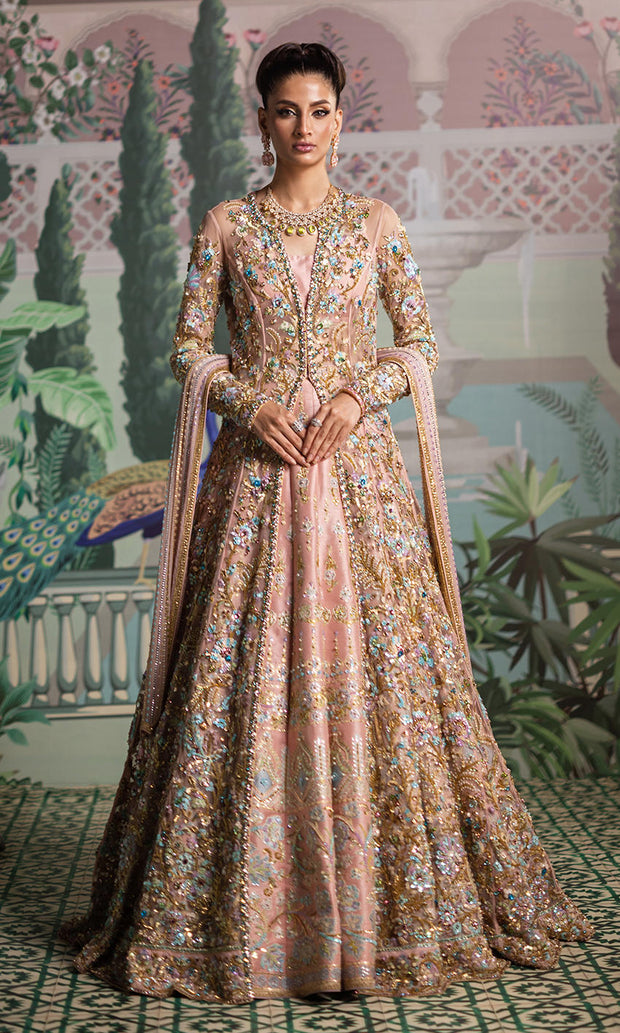 Latest Pakistani Bridal Dress in Embellished Pink Gown Style