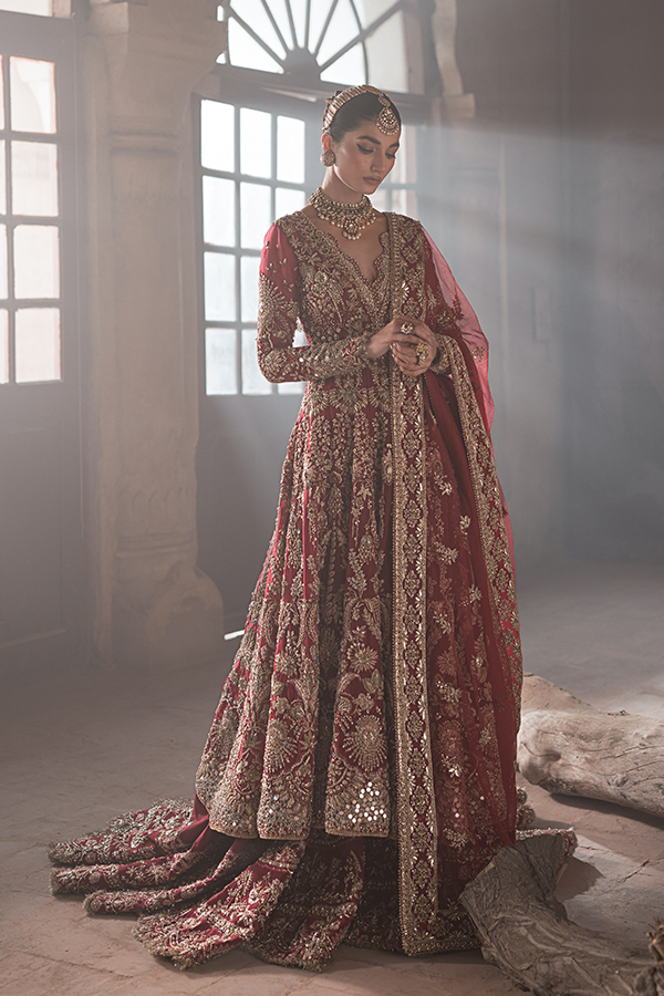 Latest Pakistani Bridal Dress in Farshi Lehenga Gown Style