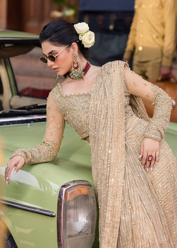 Pakistani Bridal Dress in Golden Saree Blouse Style CUSTOM SIZES Pakistani Bridal Dress in Golden Saree Blouse Style CUSTOM SIZES