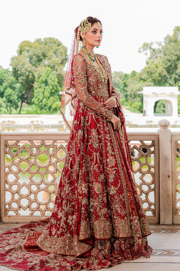 Latest Pakistani Bridal Dress in Gown Long Tail Lehenga Style