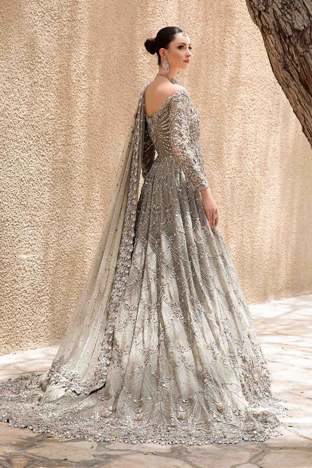 Premium Pakistani Bridal Dress with Stunning Grey Gown