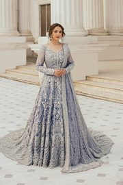 Latest Pakistani Bridal Dress in Ice Blue Pishwas Frock Style