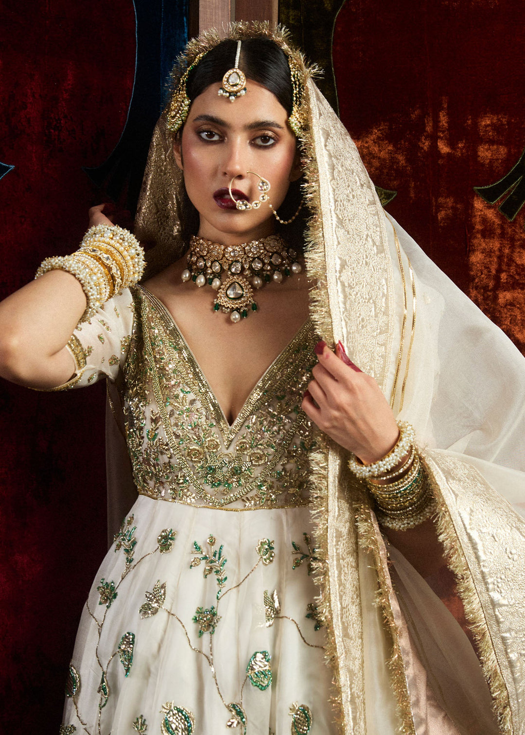 Latest Pakistani Bridal Dress in Ivory Pishwas Lehenga Style