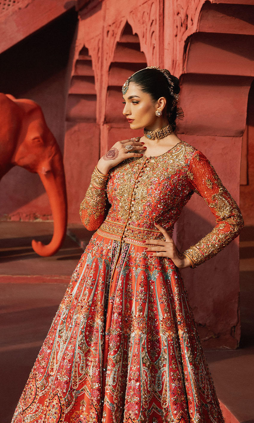 Pakistani Bridal Dress with Jacket & Lehenga - Elegant Attire