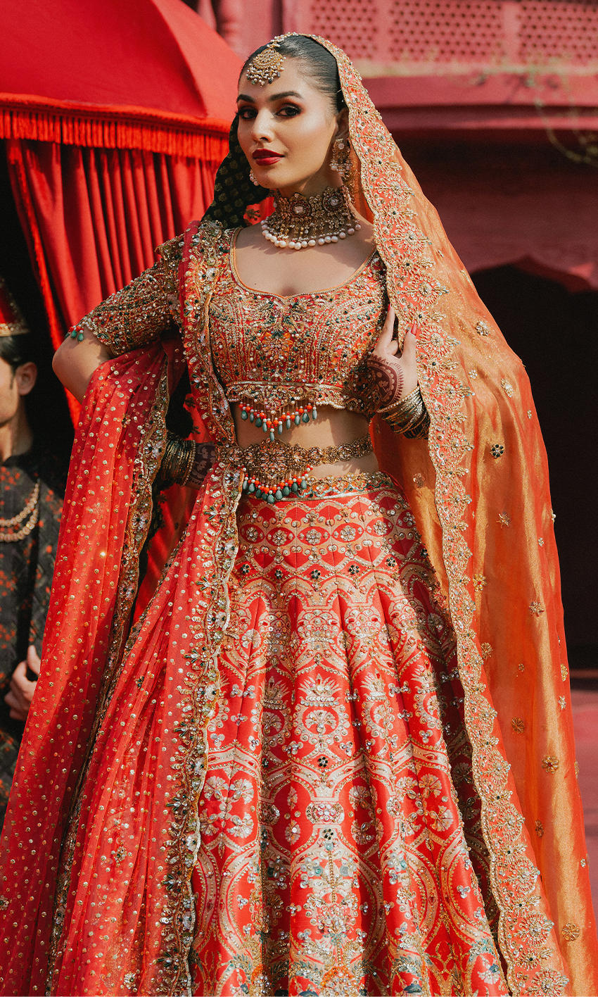 Latest Pakistani Bridal Dress in Lehenga Dupatta Choli Style