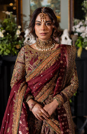 Latest Pakistani Bridal Dress in Maroon Lehenga Choli Style