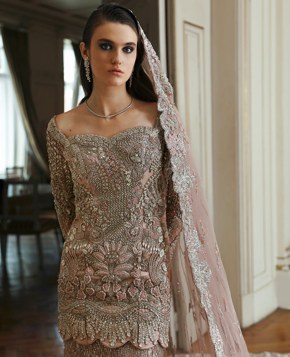 Latest Pakistani Bridal Dress in Mermaid Lehenga Shirt Style