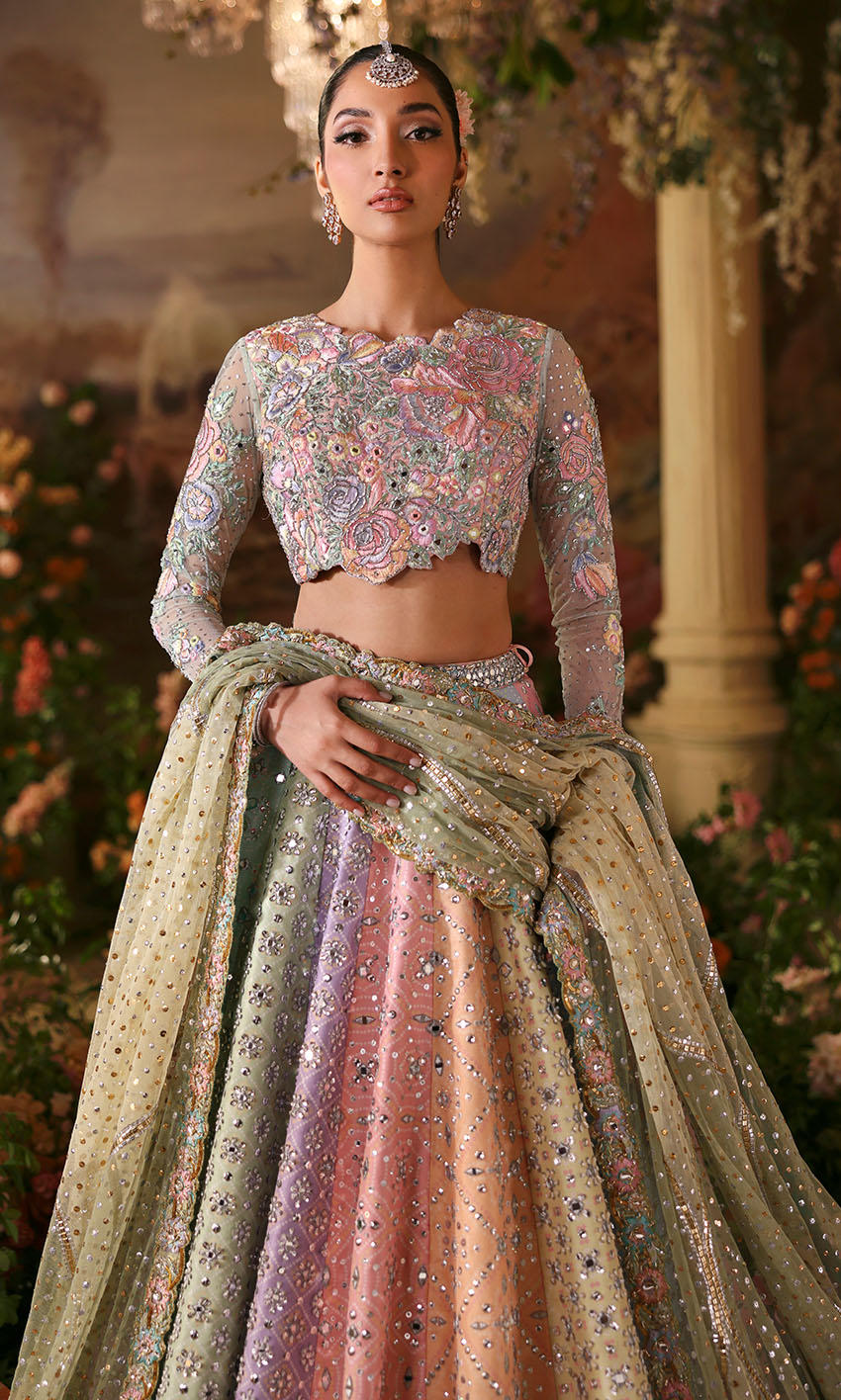 Latest Pakistani Bridal Dress in Multicolored Lehenga Style