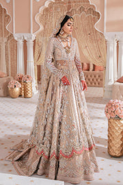 Latest Pakistani Bridal Dress in Open Frock and Lehenga Style
