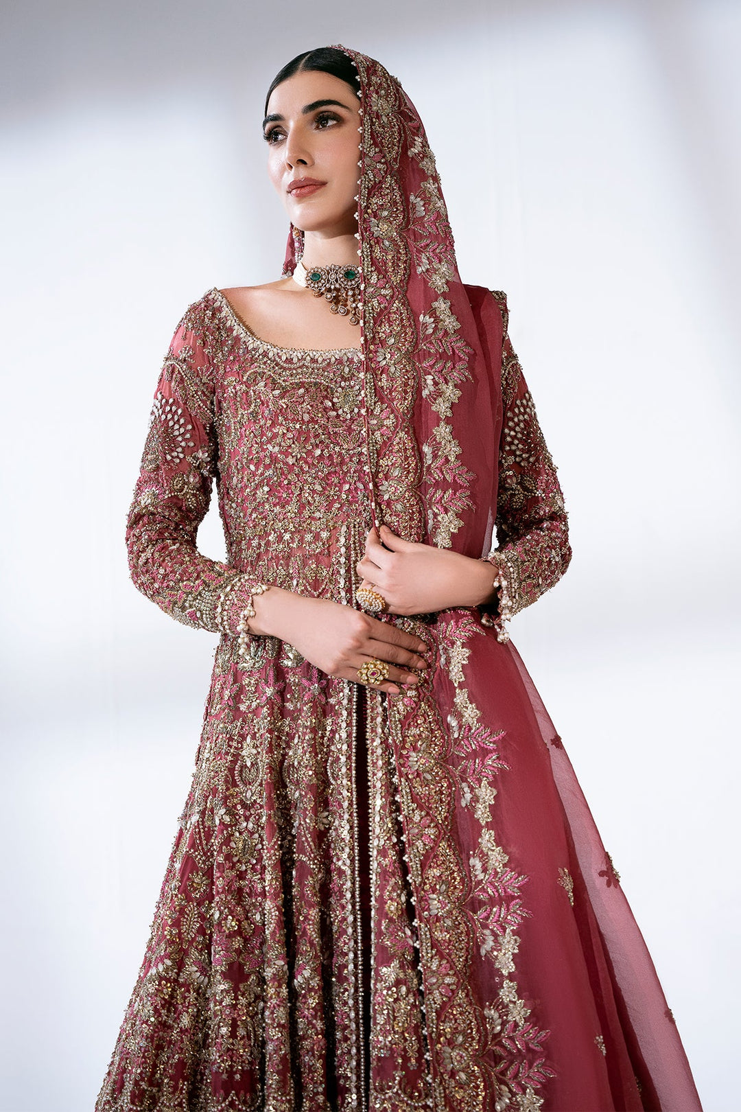 Latest Pakistani Bridal Dress in Open Gown and Lehenga Style