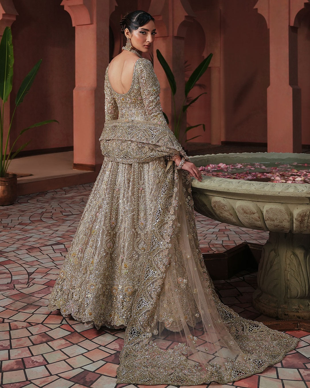 Latest Pakistani Bridal Dress in Open Gown and Lehenga Style