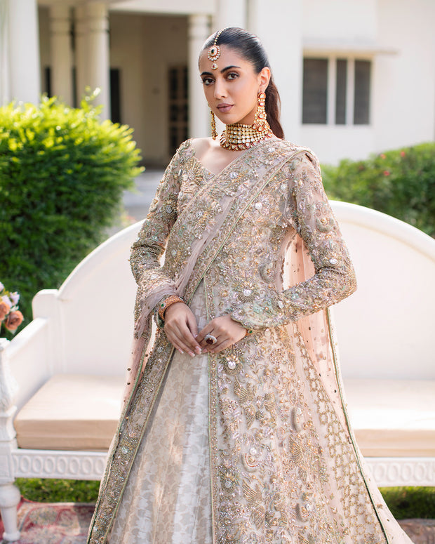Latest Pakistani Bridal Dress in Open Gown and Lehenga Style