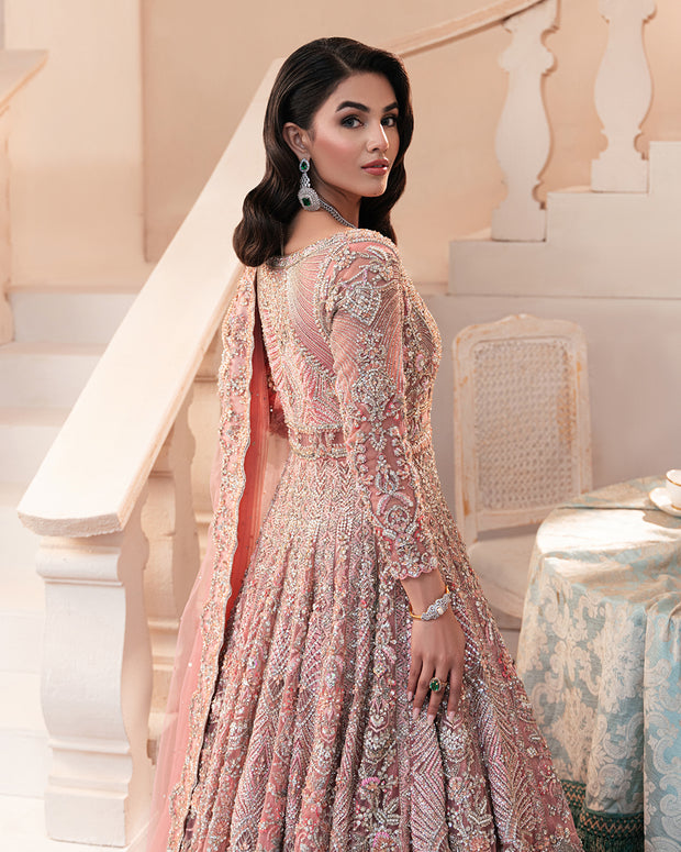 Latest Pakistani Bridal Dress in Open Pishwas Lehenga Style
