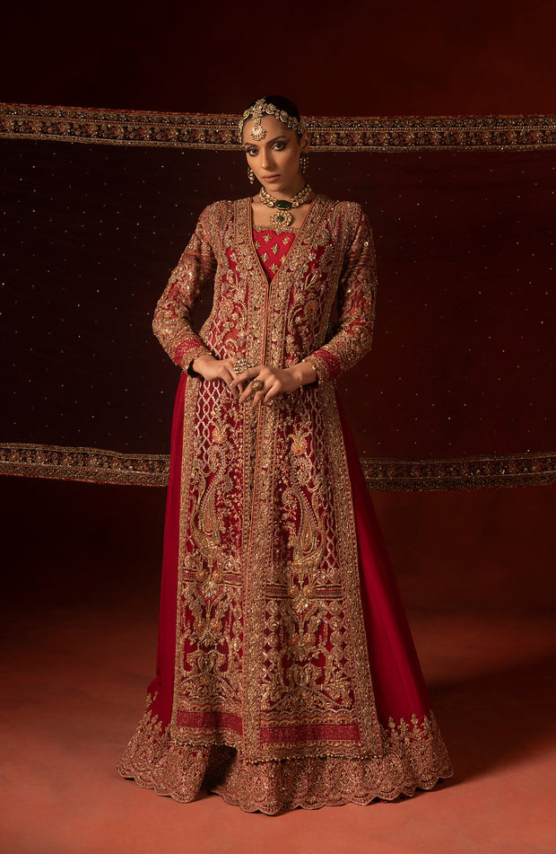 Latest Pakistani Bridal Dress in Open Shirt Sharara Style