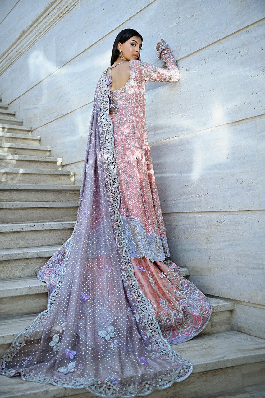 Peach Pakistani Bridal Dress with Lehenga Pishwas Style