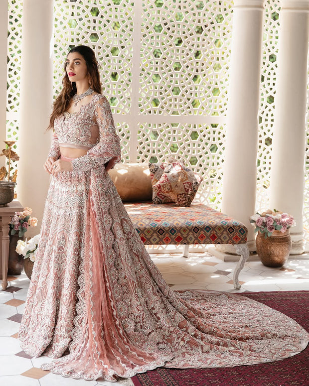 Latest Pakistani Bridal Dress in Pink Lehenga and Choli Style