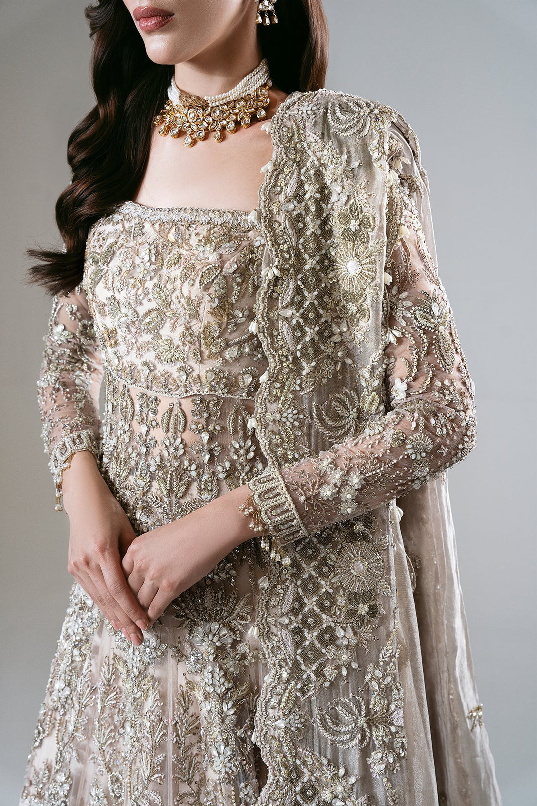 Latest Pakistani Bridal Dress in Pink Pishwas Lehenga Style